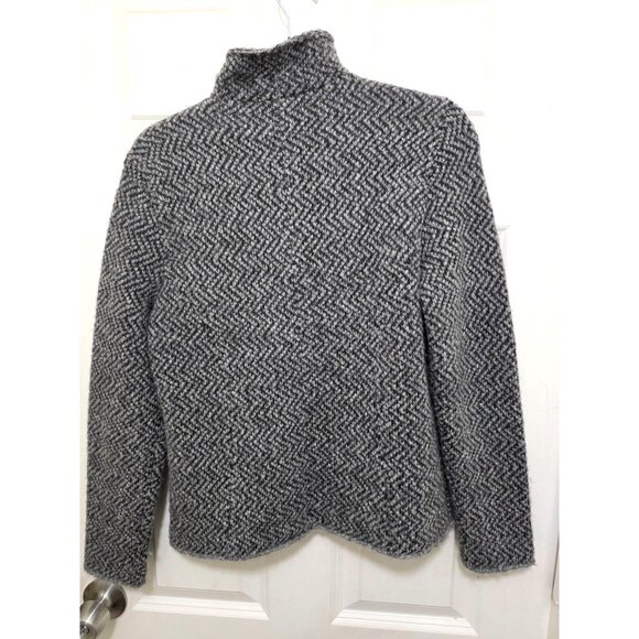 Eileen Fisher Italian Yarn Wool Blend Gray Herringbone Asymmetrical Zip Jacket W - Picture 3 of 10